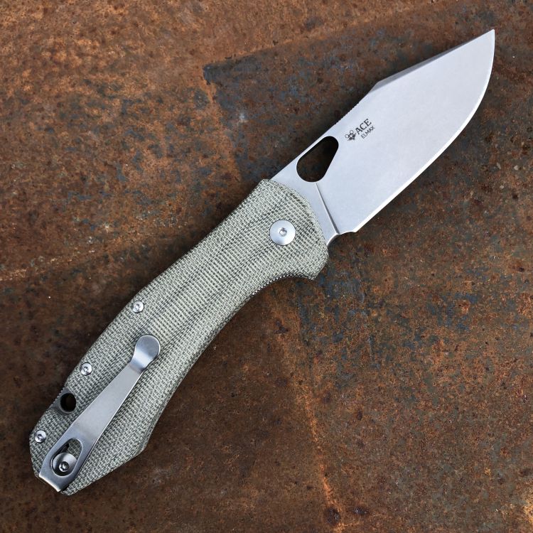GiantMouse ACE Grand Green Canvas Micarta Uddeholm Elmax Stonewashed Blade Folding Knife